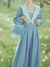Load image into Gallery viewer, Blue Sailor Petal Neck Embroidered Vintage Dress