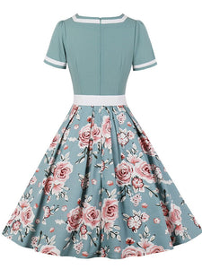 Sweet Heart Collar 1950S Vintage Floral Swing Dress