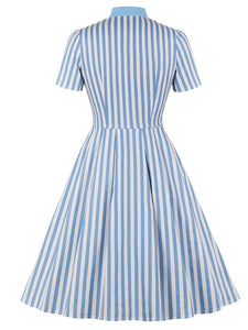 Blue And White Stripe With Pockets 50S Dress