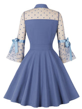 Load image into Gallery viewer, Blue Lace Polka Dots Semi Sheer 1950S Swing Dress