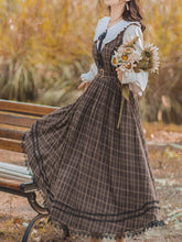 Load image into Gallery viewer, 2PS 1950S Regina Peter Pan Collar Long Sleeve Shirt And Plaid Lace Sundress Dress Suit