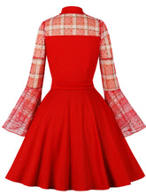 Load image into Gallery viewer, Green Plaid Trumpet Sleeves 1950S Vintage Dress