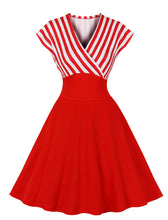 Load image into Gallery viewer, Green Stripe Raglan Sleeves 1950S Vintage Swing Dress