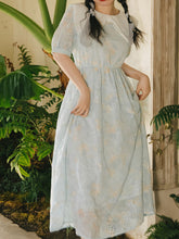 Load image into Gallery viewer, Baby Green Bow Butterfly Collar Puffed Sleeves Embroidered 50S Dress
