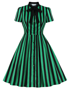 green and black dress Green and Black Stripe With Pockets 50S Halloween Dress, Green / M