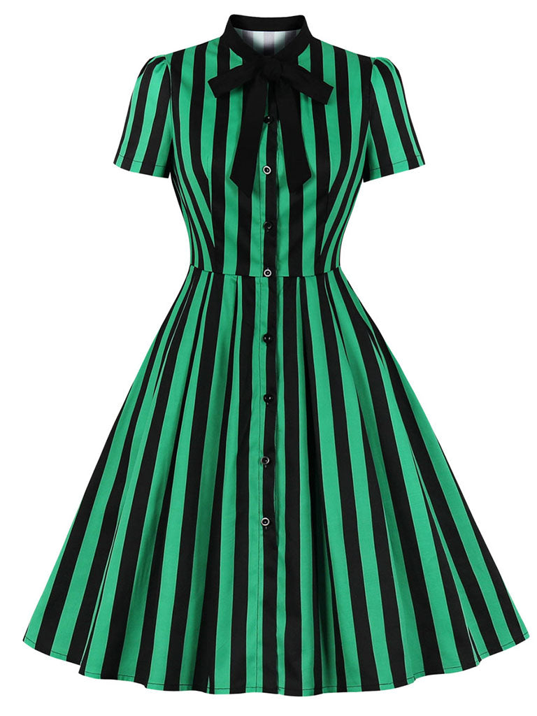 Green and Black Stripe With Pockets 50S Halloween Dress