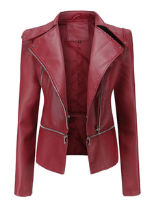 Cool Girl Coat Long Sleeve PU Leather Motorcycle Jacket With Detachable Hem