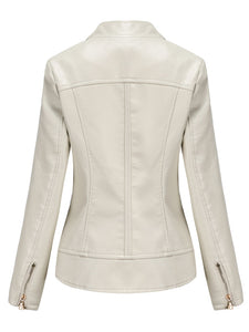 Light Green Long Sleeve PU Leather Motorcycle Jacket
