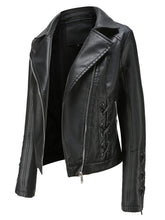 Load image into Gallery viewer, Black Weave Long Sleeve PU Leather Motorcycle Jacket
