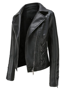 Black Weave Long Sleeve PU Leather Motorcycle Jacket