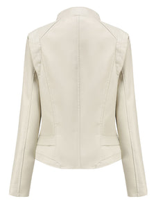 Navy Long Sleeve PU Leather Motorcycle Jacket