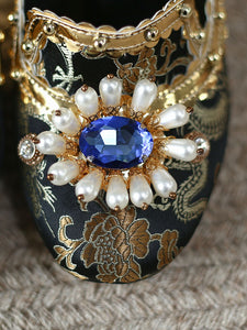 10CM Luxury Pearls And Diamonds Chunky Heels Retro Shoes