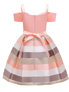 Kids Little Girls' Dress Stripe Off Shoulder Party Birthday Christening Dress