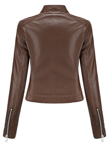 Crop Coat Long Sleeve PU Leather Motorcycle Jacket