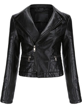 Load image into Gallery viewer, Crop Coat Long Sleeve PU Leather Motorcycle Jacket For Women