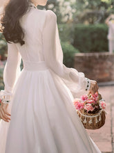 Load image into Gallery viewer, Yellow Flower Embroidered Puff Long Sleeve Edwardian Revival Dress