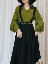 Load image into Gallery viewer, 2PS Dark Green Shirt And Black Swing Strap Dress 1950S Dresss Set