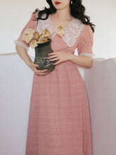 Load image into Gallery viewer, Pink Lace Collar Puff Sleeve Vintage 1950S Dress