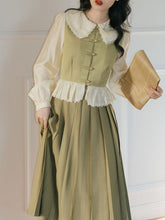 Load image into Gallery viewer, 2PS Light Green Peter Pan Collar Ruffles Blouse And Green Swing Skirt 1950S Dresss Set