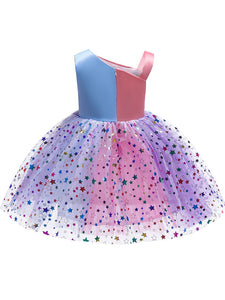 Kids Little Girls' Dress PrincessRainbow One Shoulder Birthday Christening Dress