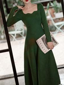 Dark Green The Marvelous Mrs.Maisel Same Style Long Sleeve Turtleneck Sweater Swing Dress