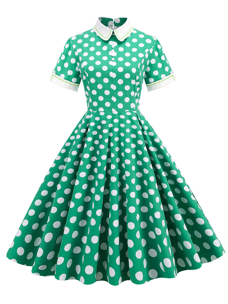 50's blue polka dot dress Blue Polka Dots Puff Sleeve Vintage Style 1950S Dress, Blue / S main image 0