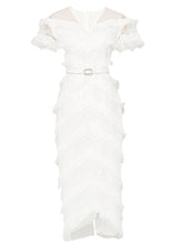 Load image into Gallery viewer, White Romantic Wedding Ruffles V-Neck Sequin Lace Irregular Hem Dress