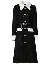 Load image into Gallery viewer, Black Turn Down Collar Puff Sleeve 1940S Split Bodycon Dress