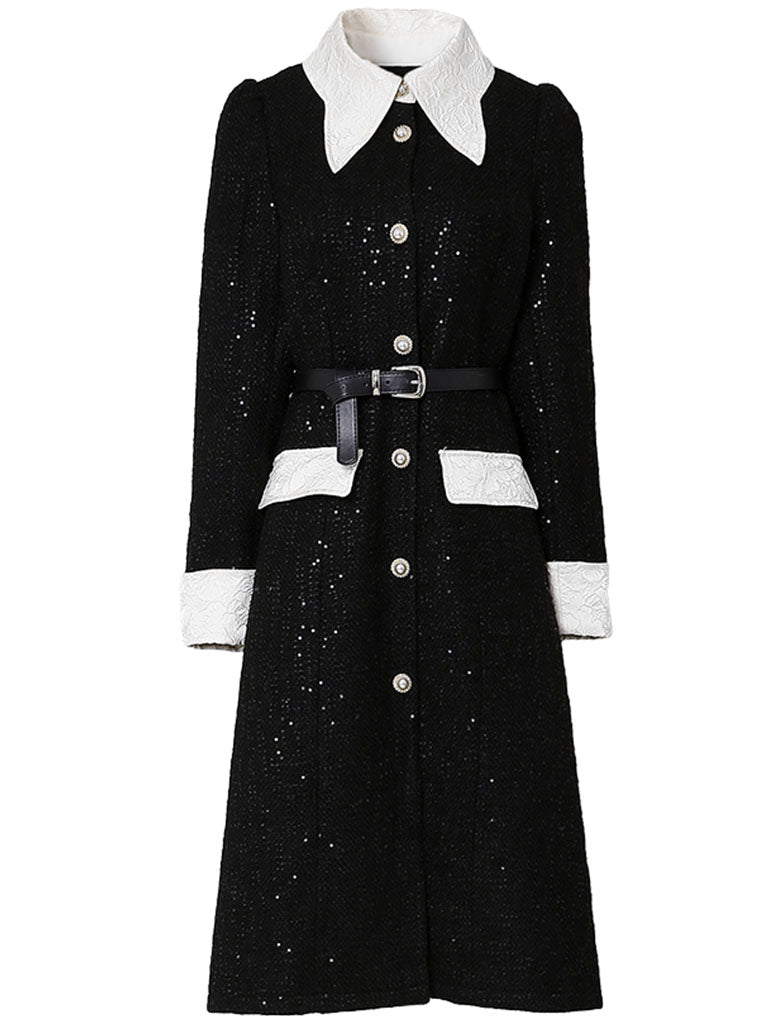 Black Turn Down Collar Puff Sleeve 1940S Split Bodycon Dress