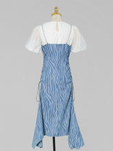 Load image into Gallery viewer, 2PS White 1950S Vintage Classic Top And Spaghetti Strap Denim Swing Dress Suit