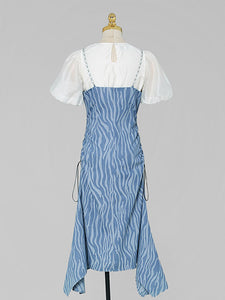 2PS White 1950S Vintage Classic Top And Spaghetti Strap Denim Swing Dress Suit