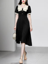 Load image into Gallery viewer, Black Dress With White Bow Collar Vintage 1950S Hepburn Style Outfits Vintage Dress