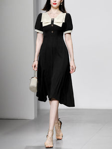 Black Dress With White Bow Collar Vintage 1950S Hepburn Style Outfits Vintage Dress