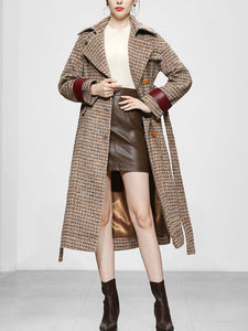 Brown Plaid Long Sleeve Women's Winter Coat