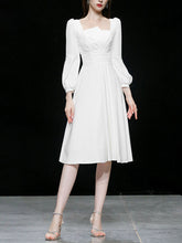 Load image into Gallery viewer, White Square Collar Long Sleeve Party Dress
