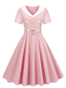 Floral Print Sailor Collar Diagonal Collar 1950S Vintage Swing Dress