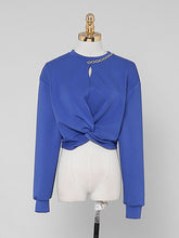 Load image into Gallery viewer, 2PS Royal Blue Casual Crew Neck Loose Short Sweater And Smocked Bodycon Skirt Suit