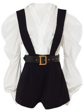 Load image into Gallery viewer, 2PS White Puff Sleeve 1950S Vintage Shirt And Black Shorts Suits