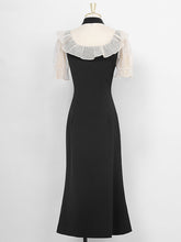 Load image into Gallery viewer, White Semi Sheer Ruffles With Black Fishtail Cheongsam Dress