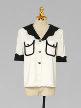 Load image into Gallery viewer, 2PS White Wavy Petal Lapel Straight Short-sleeved Shirt Five-point Shorts Suit