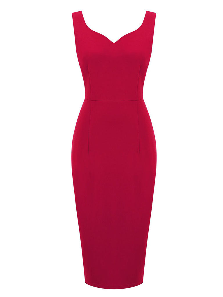 1950s bodycon dress Solid Color Sweet Heart Collar 1950S Vintage Bodycon Dress Jolly Vintage
