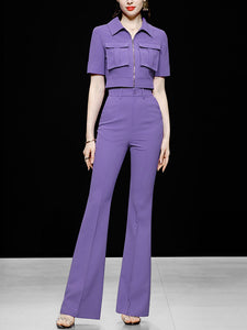 2PS Workwear Style Cropped Top Flared Trousers 1970S Set