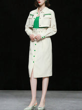 Load image into Gallery viewer, 3PS White Turn-down Collar Long Sleeve Coat With White Skirt Suits
