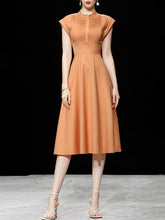Load image into Gallery viewer, Orange Pleated Cap Sleeve Audrey Hepburn Style 50S Dress