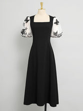 Load image into Gallery viewer, Black Butterfly Puff Sleeve Audrey Hepburn Style 50S Dress
