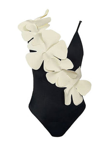 Orange And White Flower One Piece With Bathing Suit Swing Skirt
