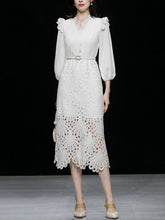 Load image into Gallery viewer, Green V Neck  3/4 Sleeve Lace 1960S Dress
