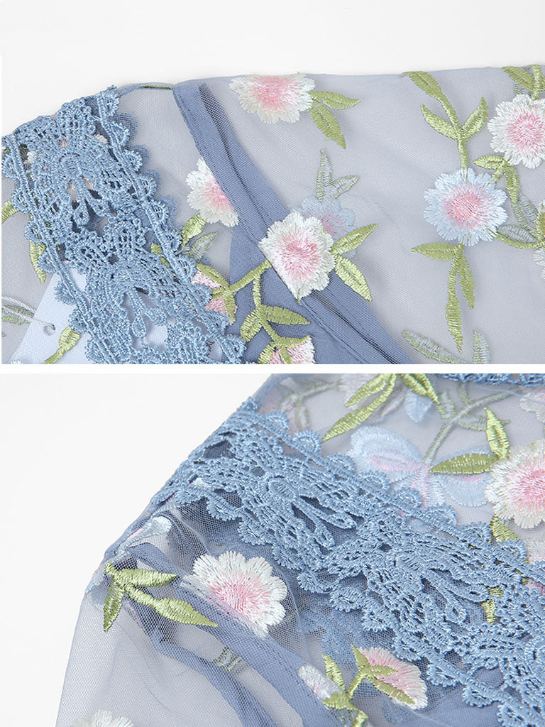 Blue Embroidery Daisy Lace Neck Maxi Dress – Jolly Vintage