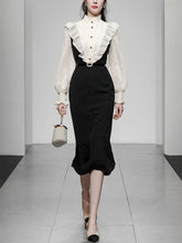 Load image into Gallery viewer, White Lace Shirt Fake Two-Piece Fishtail Dress
