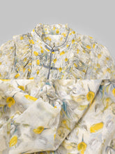 Load image into Gallery viewer, 2PS Yellow Ruffles Collar Floral Print Shirt And Pant Suit